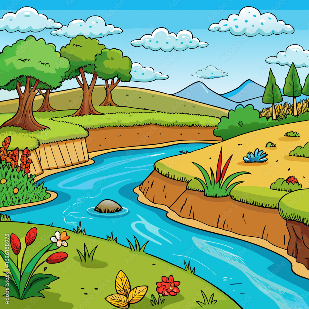 Obraz premium landscape with river and trees