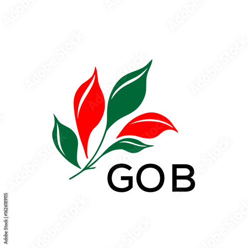 GOB Modern Abstract Leaf Logo Design – GOB Later Logo, Red and Green Nature-Inspired Brand Icon
