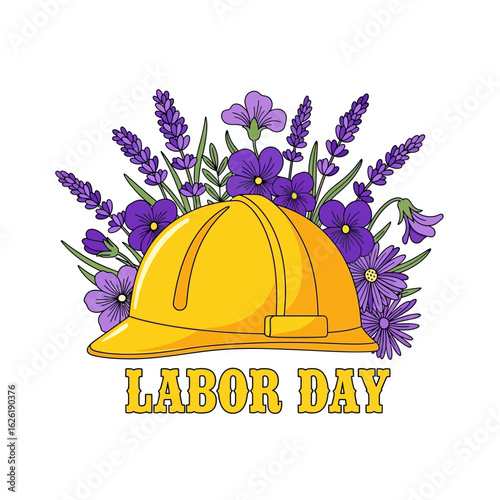 Labor Day Celebration Hard Hat Adorned with Vibrant Flowers