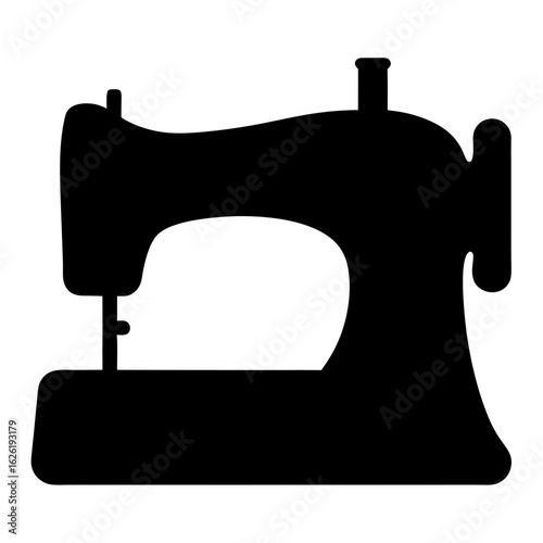 Classic black and white silhouette illustration of a traditional sewing machine