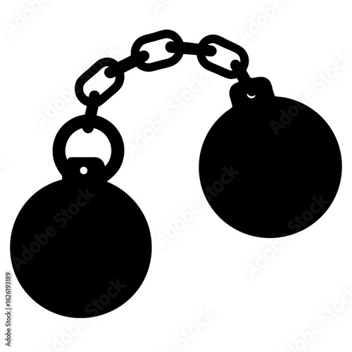 Stylized ball and chain drawing representing imprisonment, slavery, or oppression