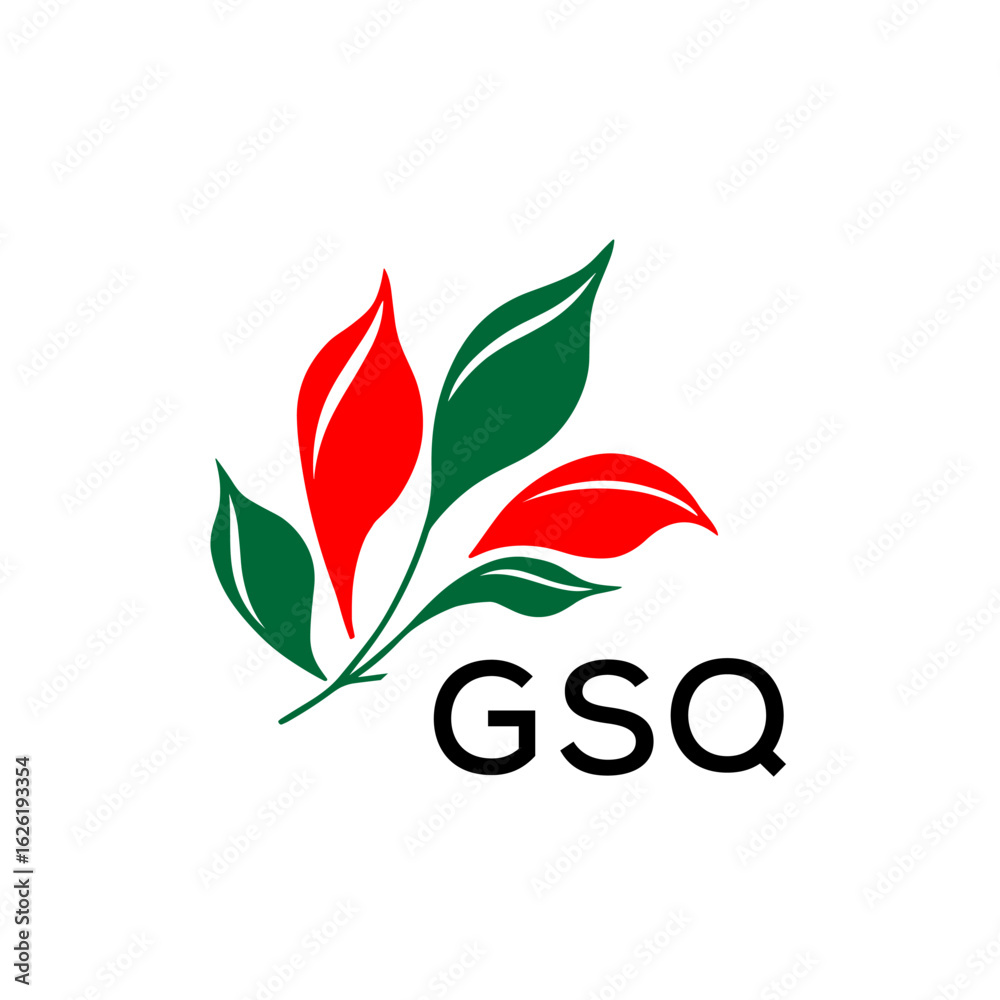 Fototapeta premium GSQ Modern Abstract Leaf Logo Design – GSQ Later Logo, Red and Green Nature-Inspired Brand IconGSQ leaf logo, GSQ abstract leaf, GSQ modern logo, GSQ red green leaves, GSQ botanical design, GSQ eco 