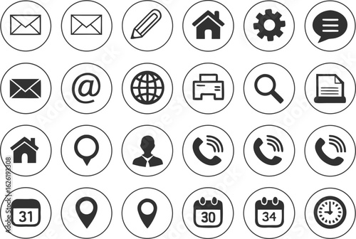 Collection of common contact and communication icons in a circular design