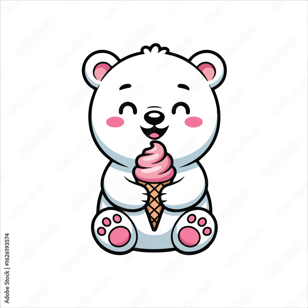 Fototapeta premium Cute Polar Bear Enjoying Ice Cream Adorable Cartoon Illustration