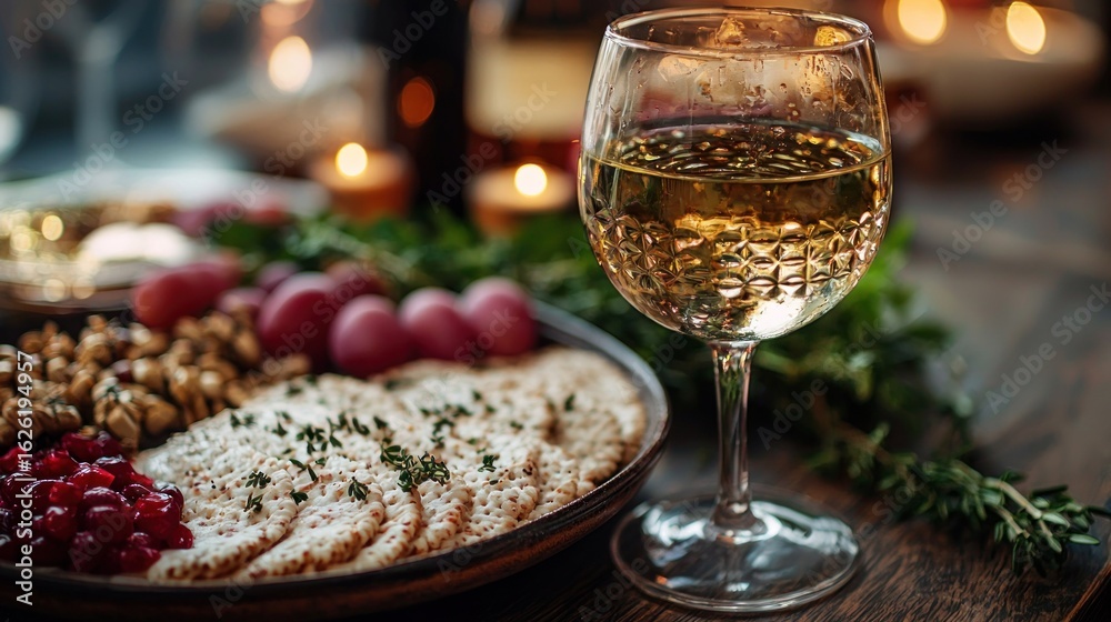 Festive appetizer platter with wine Festive appetizer platter with wine