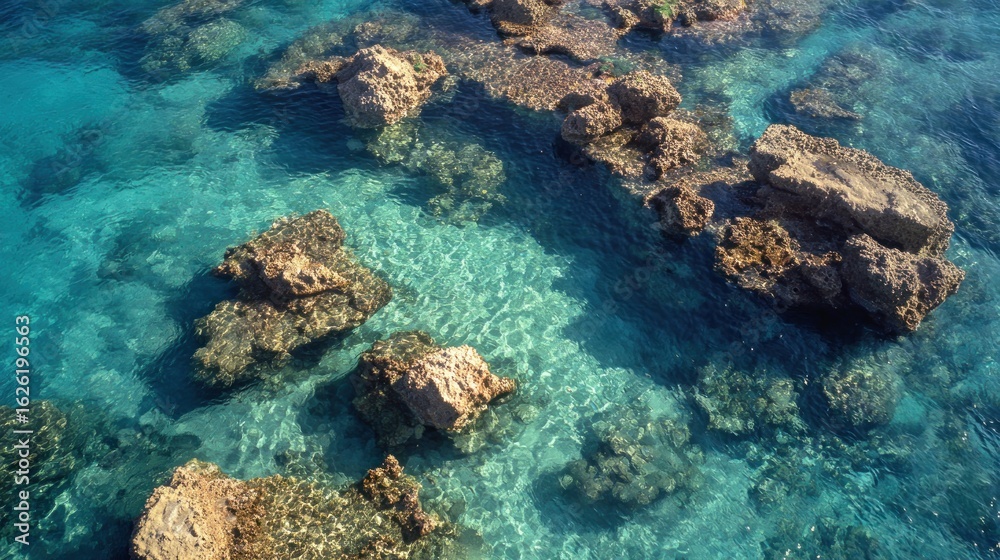 Obraz premium Clear turquoise water, rocks emerge