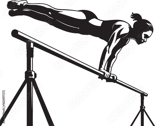 Gymnast performing on parallel bars silhouette black