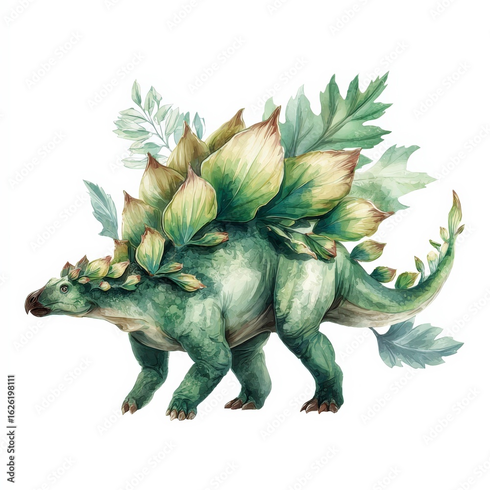 Fototapeta premium Stegosaurus With Leafy Green Foliage in a Whimsical Nature Setting Generative AI