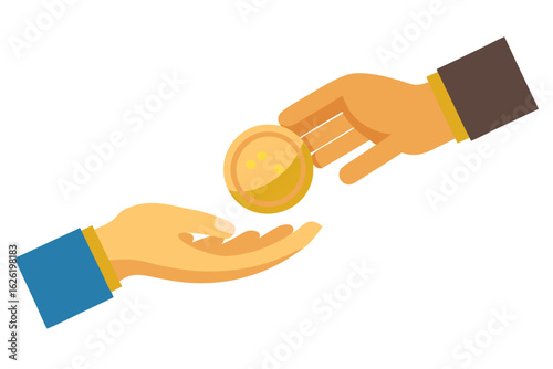 Hands exchanging a coin isolated on white background
