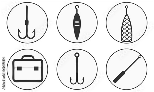 Fishing Gear and Briefcase Icons fishing hook fishing float