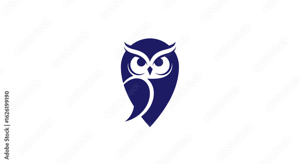 Fototapeta premium Minimalist Owl and Map Pin Logo, Smart Navigation Vector