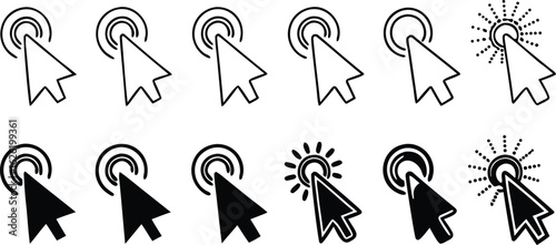 Collection of mouse cursor click icons with animation effects