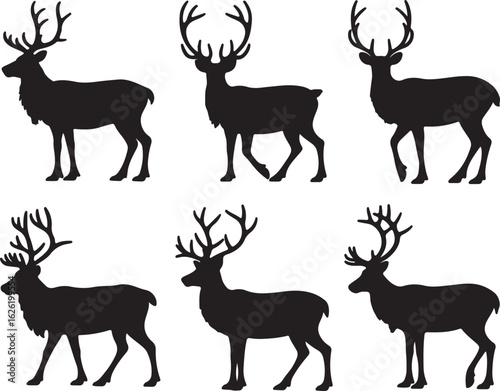 Black reindeer silhouettes with large antlers animal