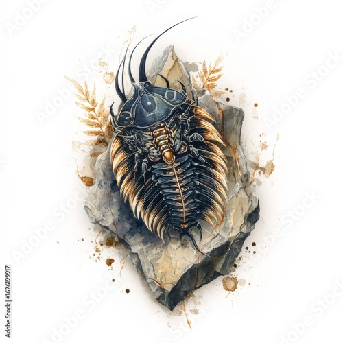 Realistic Illustration of a Trilobite on a Rocky Surface With Natural Elements Generative AI