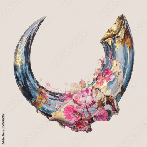 Decorative Horn With Floral Design Showcasing Elegance in Natural Elements Generative AI