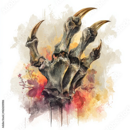 Claw of a Mythical Creature Surrounded by Colorful Artistic Backdrop Generative AI