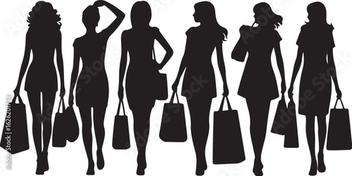 Stylish women carrying shopping bags silhouette fashion