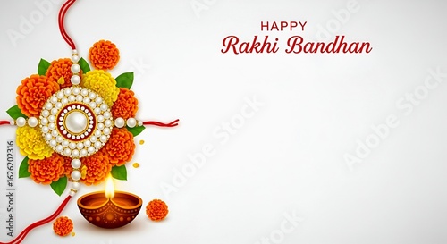 Rakhi bandhan celebration with diya and floral decor