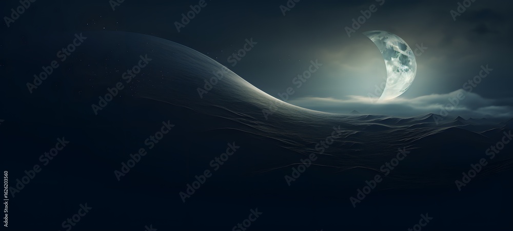 Fototapeta premium A haunted gothic Crescent moon perched on a wind-swept hill,generative AI