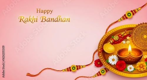 Rakhi bandhan celebration with diya and floral decor