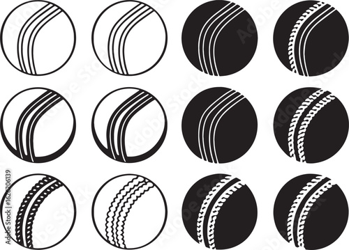 Cricket Balls Collection Outline and Silhouette sport