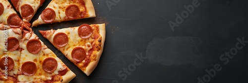 Pepperoni pizza slices ready to enjoy on dark slate, perfect for food blogs or restaurant menus