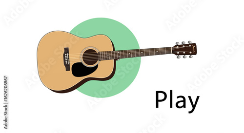 Acoustic guitar with a green circle and the word Play.