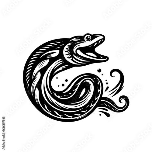 Dynamic Stylized Eel or Serpent Illustration.