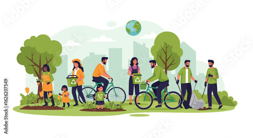 Diverse Group Engaged in Community Gardening and EcoFriendly Activities.