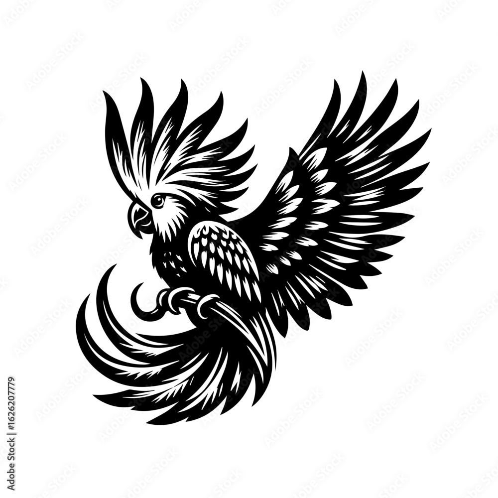 Obraz premium Stylized Black and White Cockatoo Bird Illustration.