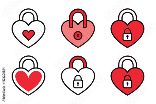 Collection of heartshaped padlocks, symbolizing love, security, and commitment, isolated on white background
