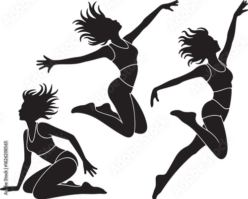 Dancing figures in motion silhouette dancers