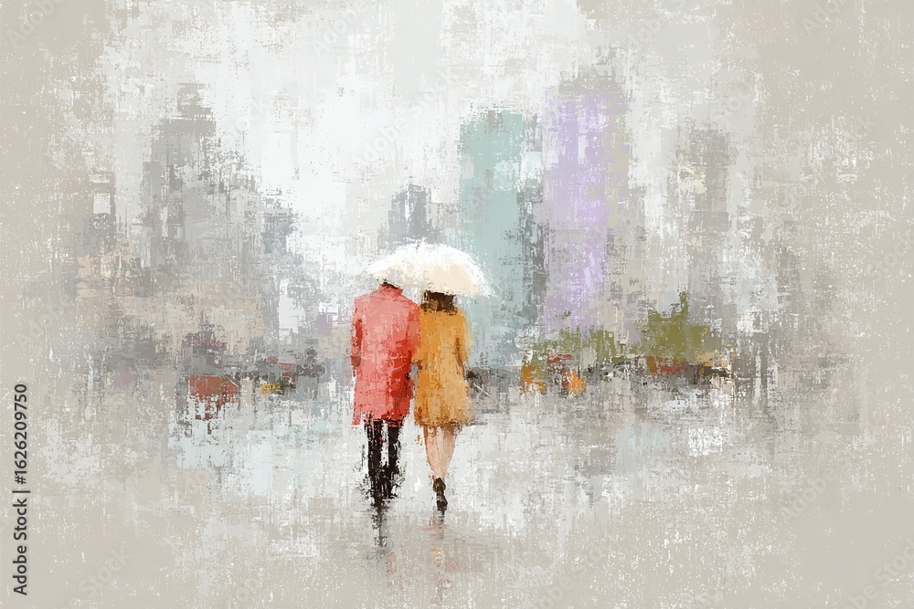 Fototapeta premium Couple Walking in the Rain