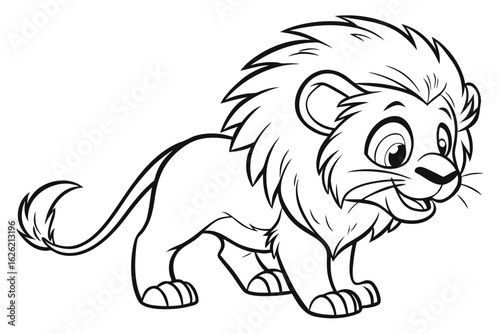 Wallpaper Mural Coloring Pages, cute lion cub with fluffy mane, cartoon style, black and white for kids Torontodigital.ca