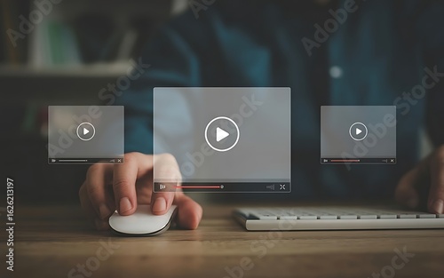 Engaged viewer watching video streams on desktop, perfect for online learning and entertainment concepts