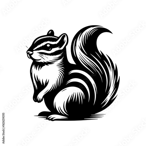 Black and White Squirrel Vector Illustration.