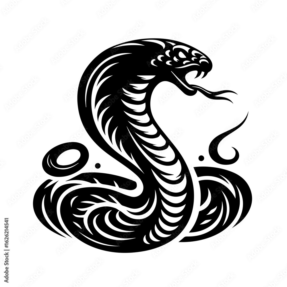 Naklejka premium Stylized Black Cobra Snake Vector Illustration.