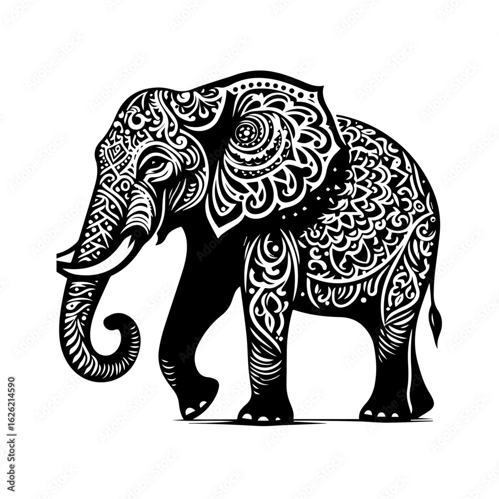 Fototapeta premium Decorative Elephant Silhouette with Intricate Tribal Patterns.