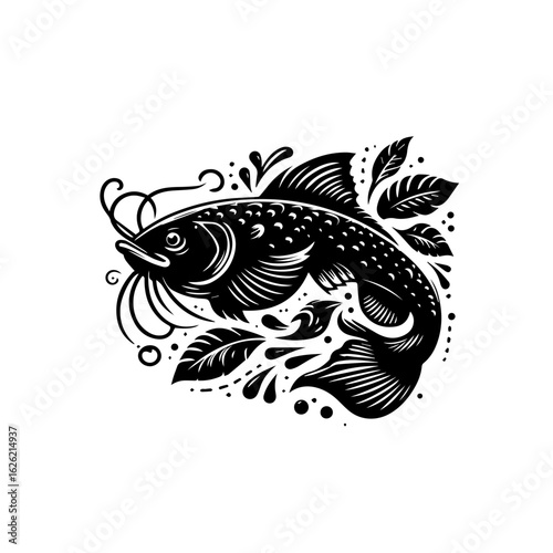 Stylized Black and White Fish Illustration.