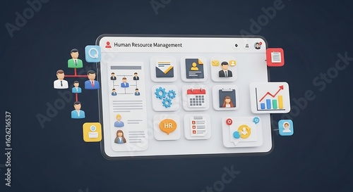 3D Illustration of Human Resource Management System with Integrated HR Functions