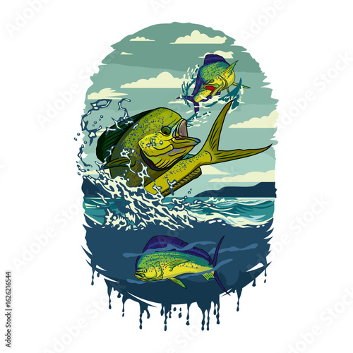mahimahi dorado fishing illustration logo vector image t shirt