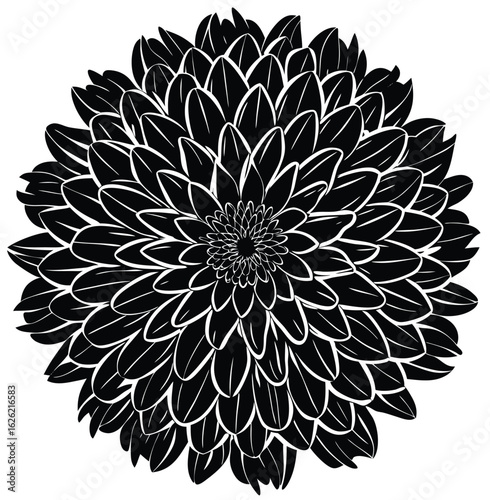 Vector illustration of a beautiful pink dahlia flower with abstract petals and a floral pattern