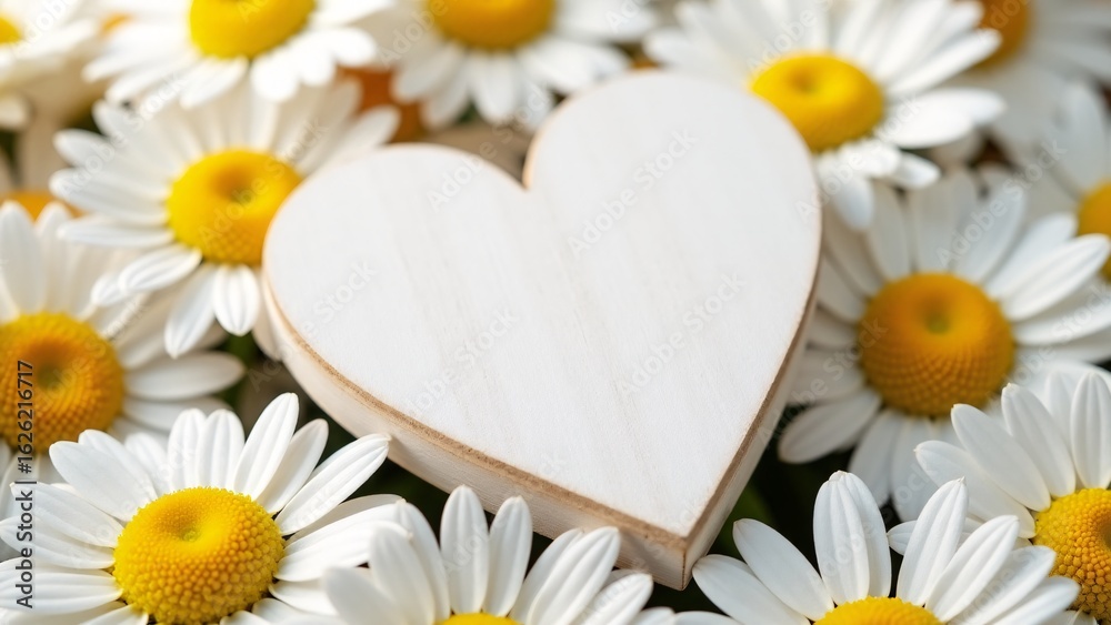 Obraz premium Wooden Heart Among Daisy Flowers