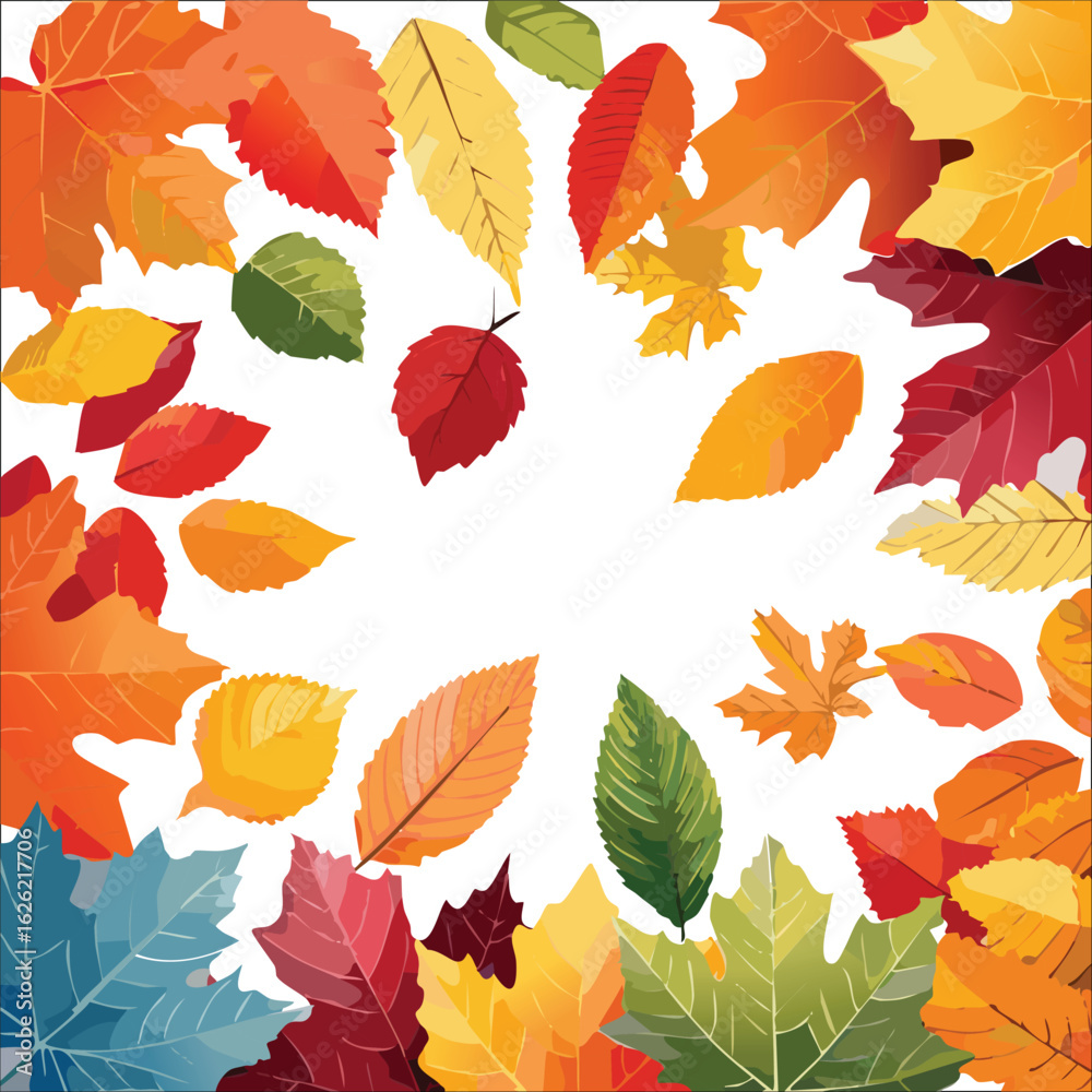 Obraz premium Autumn abstract colorful Background. Fall season and Thanksgiving theme. Editable vector templates with leaves and geometric pattern. Nature elements for poster, banner, cover, card, Sale, advertising