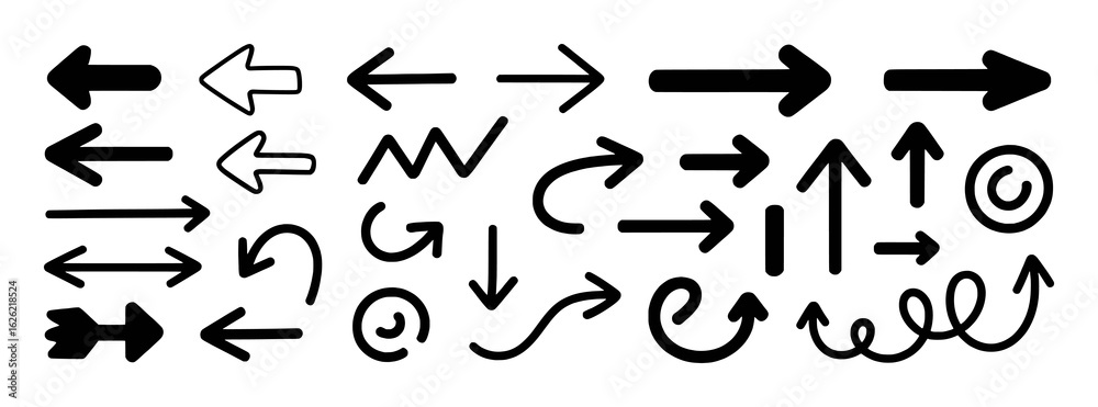 Naklejka premium Black arrows collection various shapes and directions symbol graphic