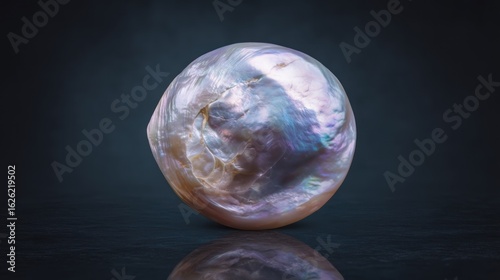 Majestic baroque pearl glistening with iridescent luster against a dark background