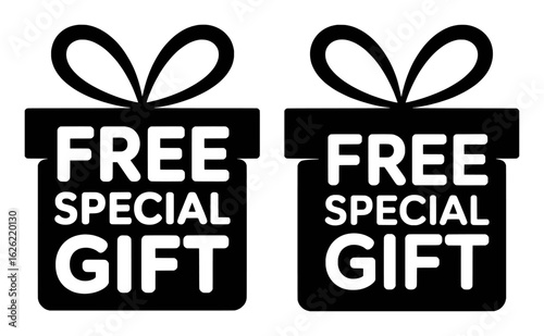 Black gift boxes with white text free special gift present ribbon