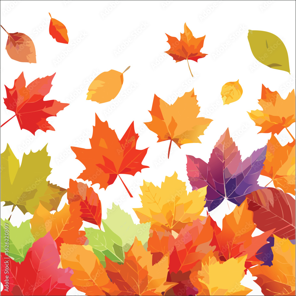 Fototapeta premium Autumn abstract colorful Background. Fall season and Thanksgiving theme. Editable vector templates with leaves and geometric pattern. Nature elements for poster, banner, cover, card, Sale, advertising
