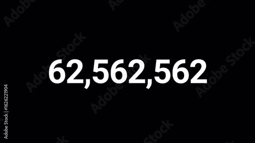Number counter animation from 0 to 100,000,000 on a transparent background in 4k, Animated counting numbers from zero to one hundred million for likes,views,amount concepts.