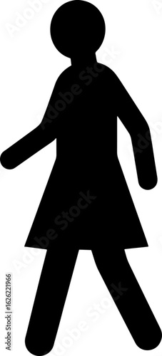 A simple silhouette image of a woman walking.